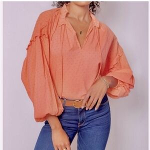 Cleobella Phoenix Blouse Coral Large NWT